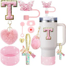 Axyaa 9-Piece Accessory Set for Stanley Cup: Butterfly Straw, Cover, Cap, Boot, Charm, Initials