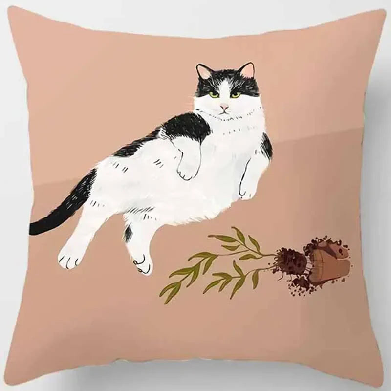 Axyaa Cat Print Square Pillowcase for Home Décor and Car Sofa, 45cm*45cm
