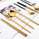 Axyaa Gold Western Dinnerware Set Stainless Steel Cutlery Home Wedding Flatware
