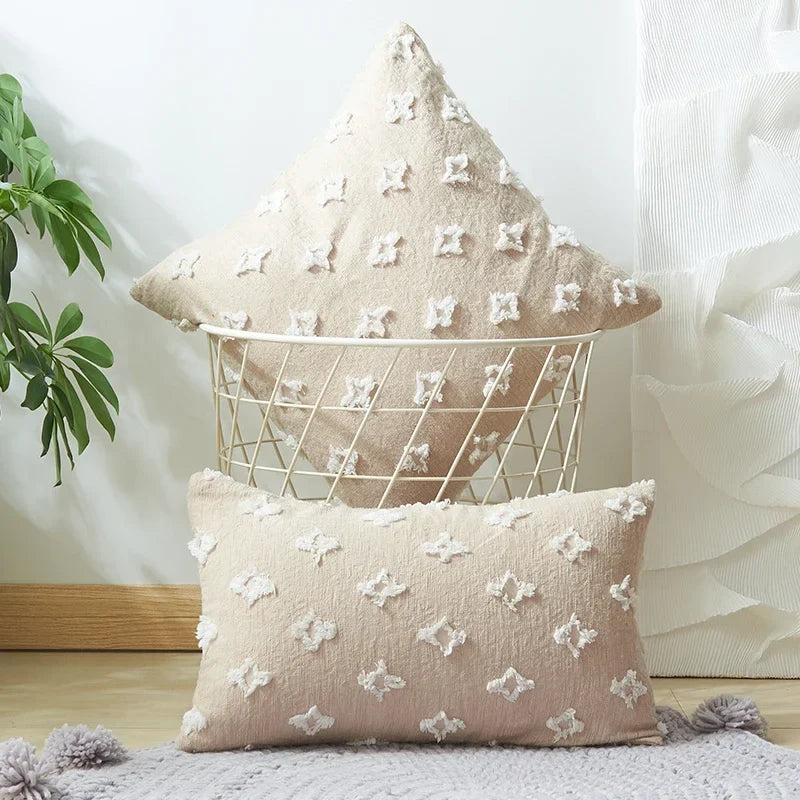 Axyaa Yellow Star Decor Cushion Cover - 45*45 Cotton Pillow Case Home Decor