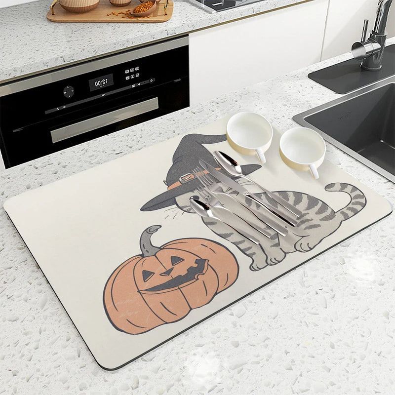 Axyaa Halloween Head Absorbent Mat: Antiskid, Quick Dry, Draining Kitchen Mat