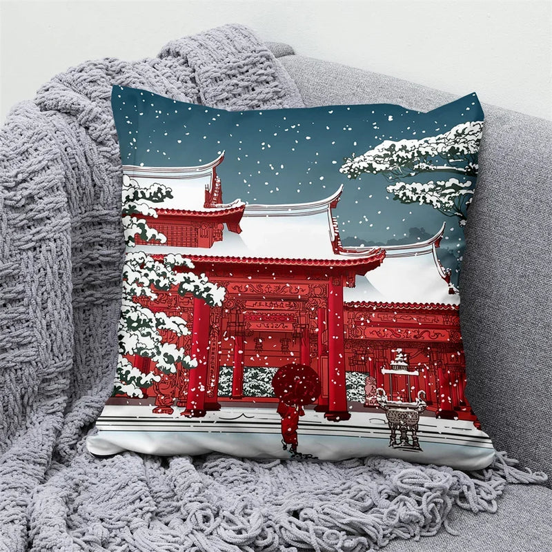 Axyaa Lucky Cat Japanese Style Sofa Bed Pillow Cover: Mount Fuji Japanese Art