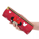 Axyaa Leather Pencil Case Mickey Minnie Mouse Design Big Capacity Zipper School Stationery