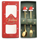 Axyaa Christmas Theme Cutlery Set - Elk Deer Christmas Hat Tree Fork Spoon Stainless Steel