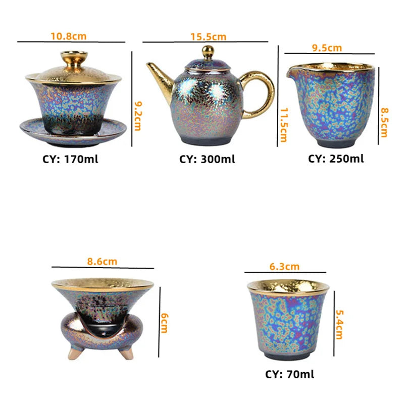 Axya™ 24K Gold-plated Kung Fu Tea Set with Bone Tea Pot & Gaiwan