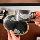 Axyaa Retro Cat Ceramic Mug Saucer Coarse Pottery Coffee Cup Ins Home Breakfast