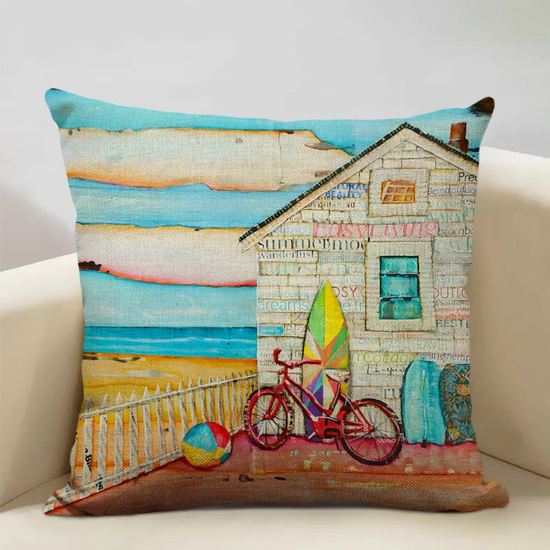Retro Oil Painting Pattern Pillow Case 45x45cm for Home Sofa Decor - Axyaa