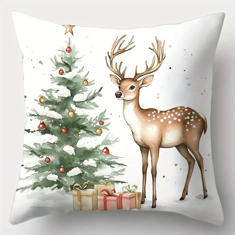 Axyaa Christmas Pillowcase Set - Tree, Snowman, Santa - 17.7" - Single-sided Print