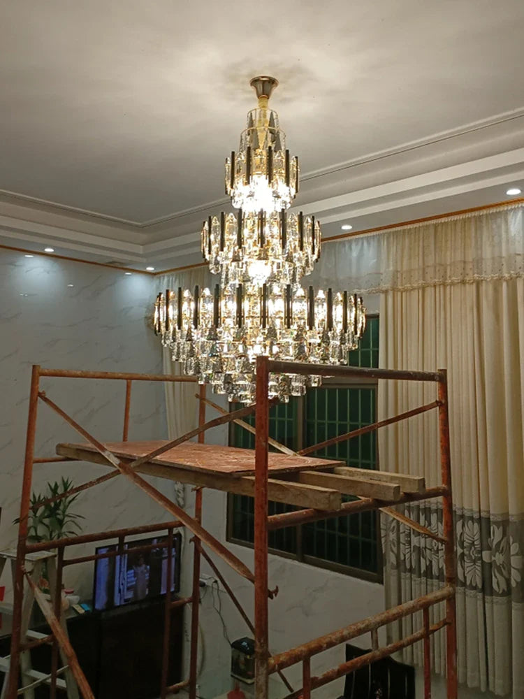 Axyaa Crystal Villa Chandelier: Post-Modern Luxury Pendant Light for Living Room & Hotel Lobby