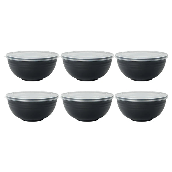 Axyaa Black Plastic Bowl Set with Reusable Lids for Home Kitchen and On-the-Go