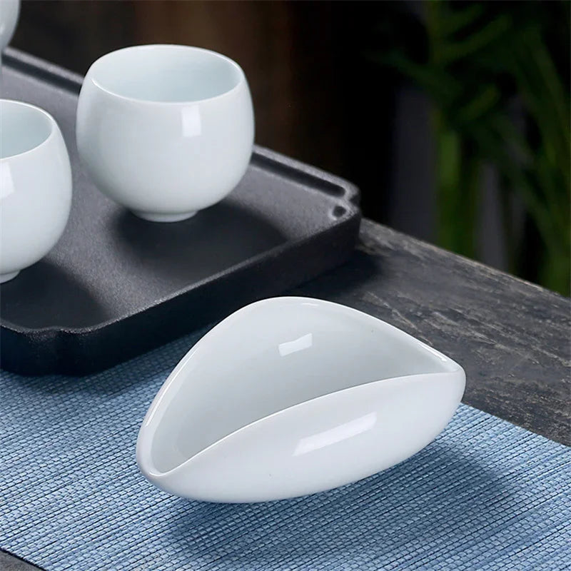 Axyaa White Ceramic Coffee Bean Tea Set with Trays, Spoon, and Separator