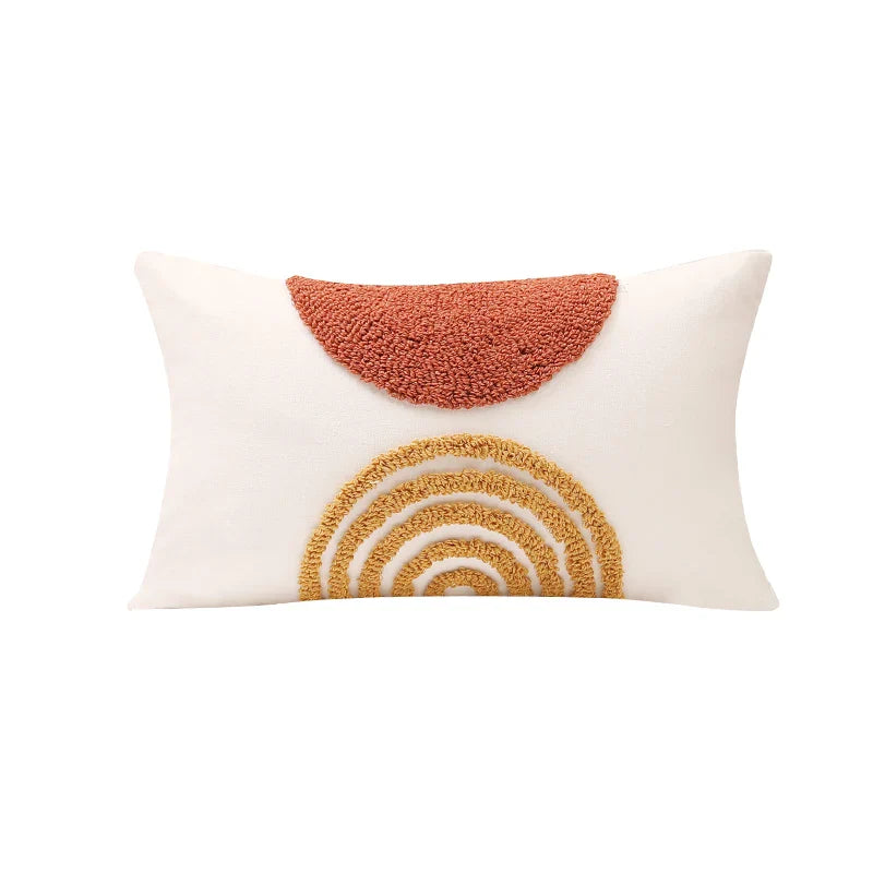 Axyaa Burnt Orange Gematric Tufted Half Circle Cushion Cover for Home Decor