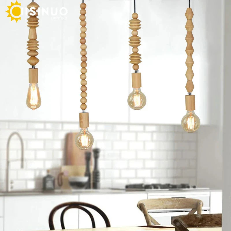 Axyaa Wooden Beads Geometric Pendant Light with Adjustable Hanging String