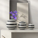Axyaa Striped Round Ball Vase: Geometric Lines, Black and White, Home Decor