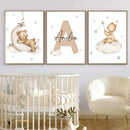 Axyaa Custom Bear Canvas Print with Personalized Name for Nursery Wall Art