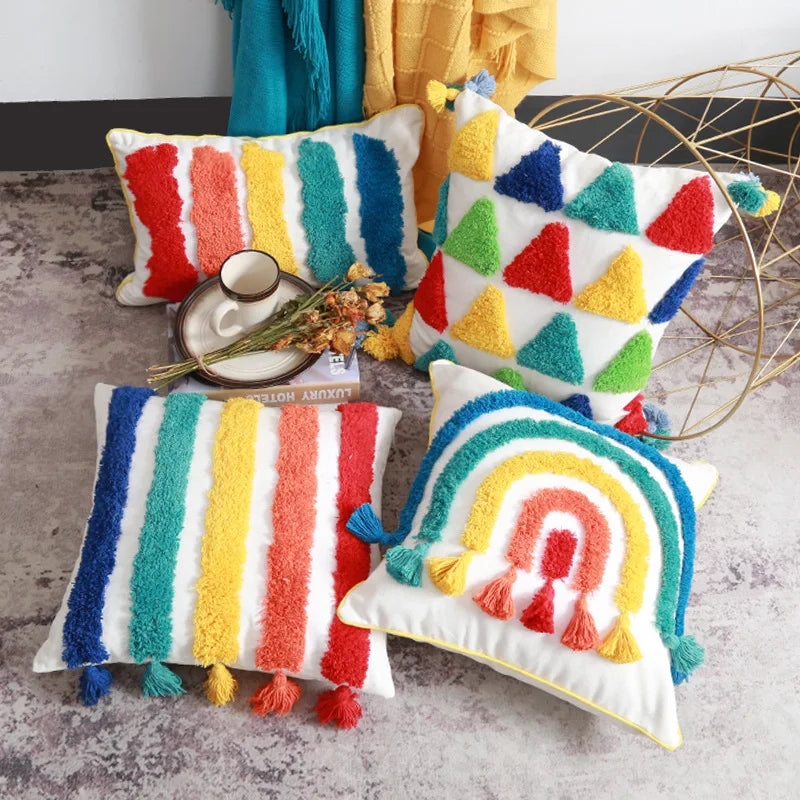 Tufted Rainbow Cushion Cover for Home Decor Axyaa Brand