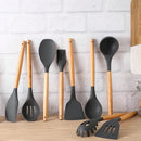 Silicone Wood Handle Gray Kitchen Utensils Set by Axyaa