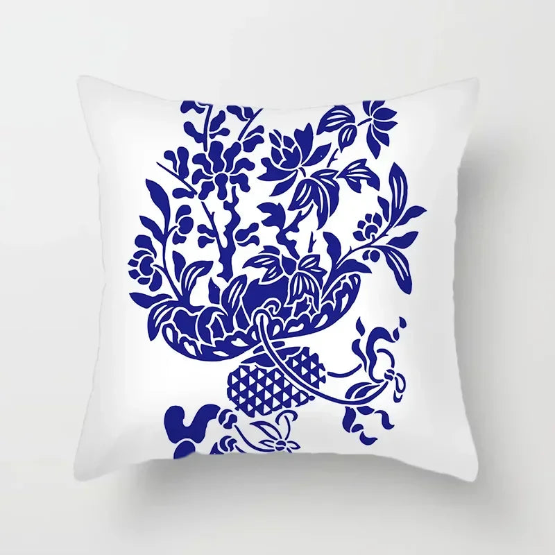 Axyaa Blue Geometric Floral Printed Pillow Case - Soft Cushion Cover