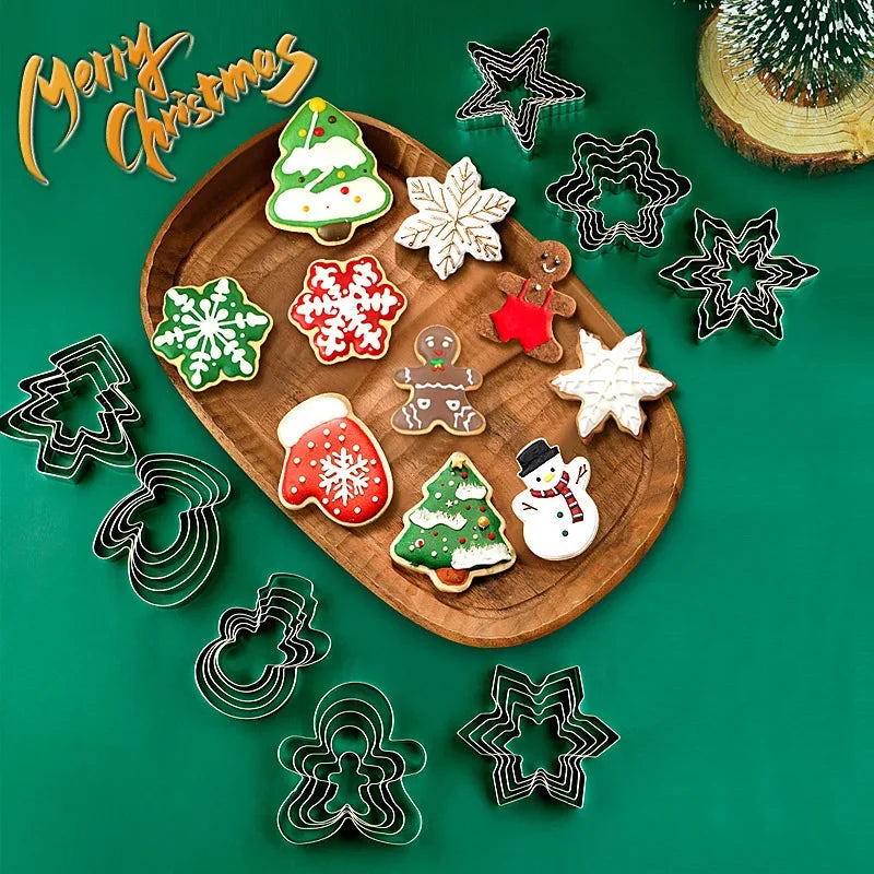 Axyaa Christmas Cookie Cutter Set - Stainless Steel Xmas Themed Biscuit Cutters