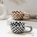 Axyaa Checkerboard Coffee Ceramic Cup White Porcelain Mug Gift Box - 200ml