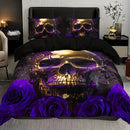 Axyaa Purple Rose Skull Duvet Cover Set for Stylish Bedroom Decor