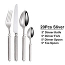 Axyaa Gold Cutlery Set Stainless Steel Mirror Sliver Fork Spoon Western Double Sided Pattern