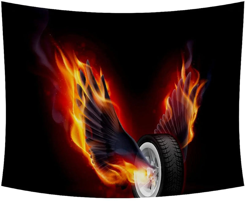 Axyaa Angel Wings Tapestry: Black & White Boho Trippy Hippie Wall Hanging