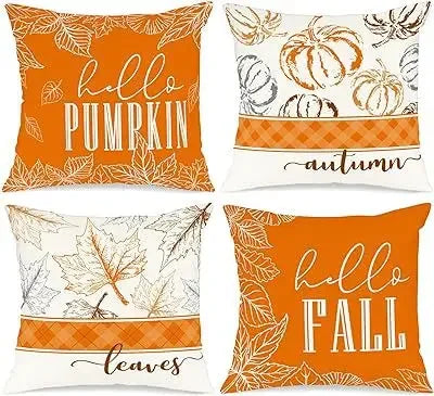 Axyaa Buffalo Check Print Linen Pillow Cover 45x45 for Fall Thanksgiving Decor