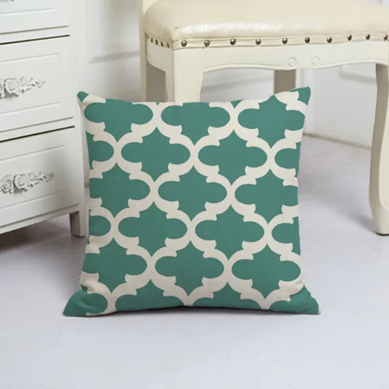 Blue Arrow Geometric Petal Linen Pillowcase by Axyaa
