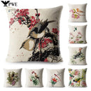 Axyaa Vintage Floral Bird Linen Cushion Cover - 45*45cm