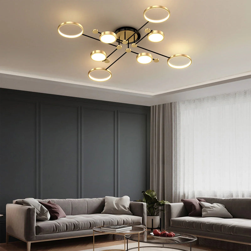 Axyaa Black Gold 8-Light Remote Chandelier - Dimmable for Living Room, Bedroom & Hotel