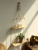 Axyaa Macrame Floating Wall Shelf: Boho Home Decor Plant Corner Holder Display Stand