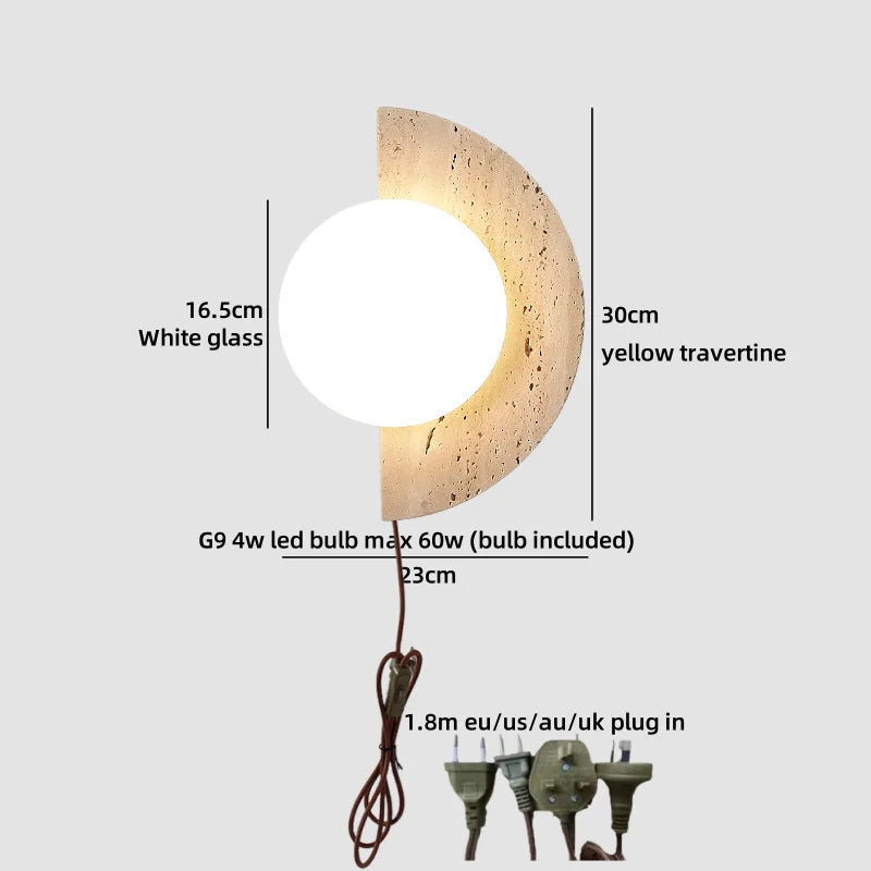Axyaa White Glass Ball LED Wall Sconce Yellow Travertine Nordic Modern Stair Light