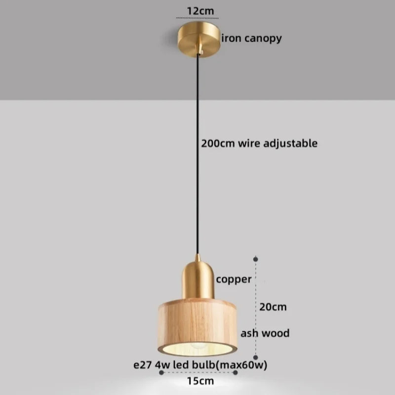 Axyaa Nordic LED Pendant Lamp Walnut Copper Hanging Light Fixtures