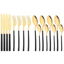 Axyaa Black Gold Stainless Steel Cutlery Set - 16 Piece Dinnerware Flatware Silverware