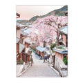 Cherry Blossoms Temple Village Canvas Painting by Axyaa - Wall Art for Living Room Home Decor