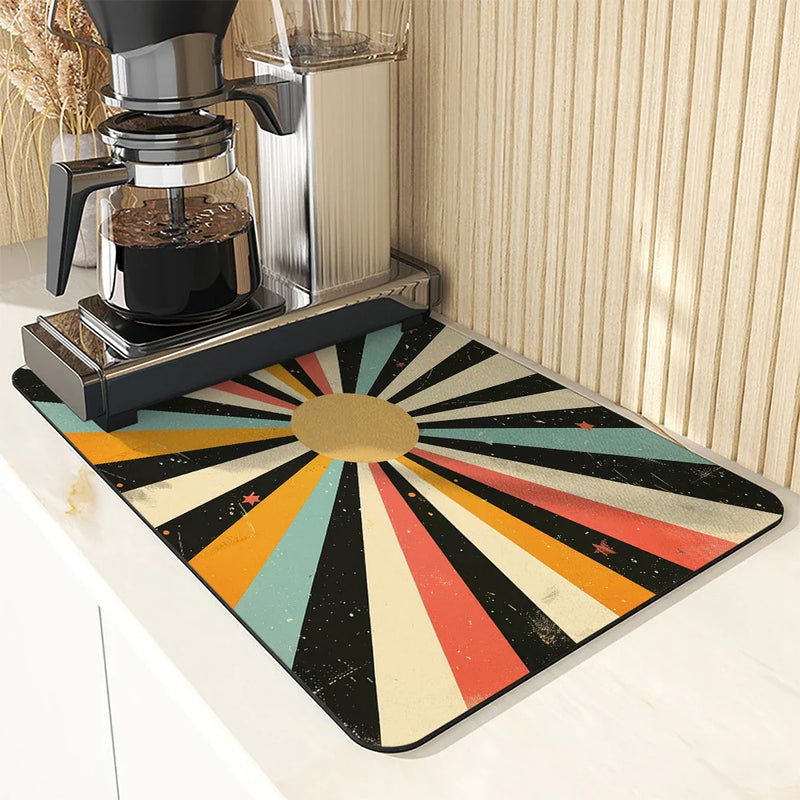 Axyaa Geometric Solar Kitchen Drying Mat - Quick Dry Dish Draining Mat