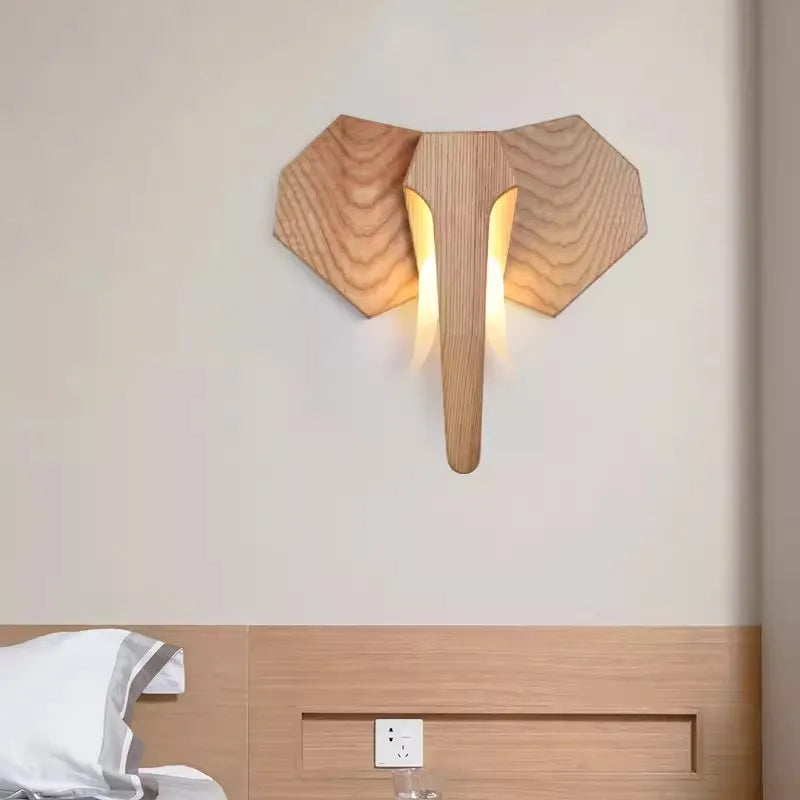 Axyaa Elephant Ash Wood Wall Light for Bedroom Living Room Atmosphere