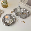 Axyaa Silver Ceramic Storage Tray for Home Decor and Organization