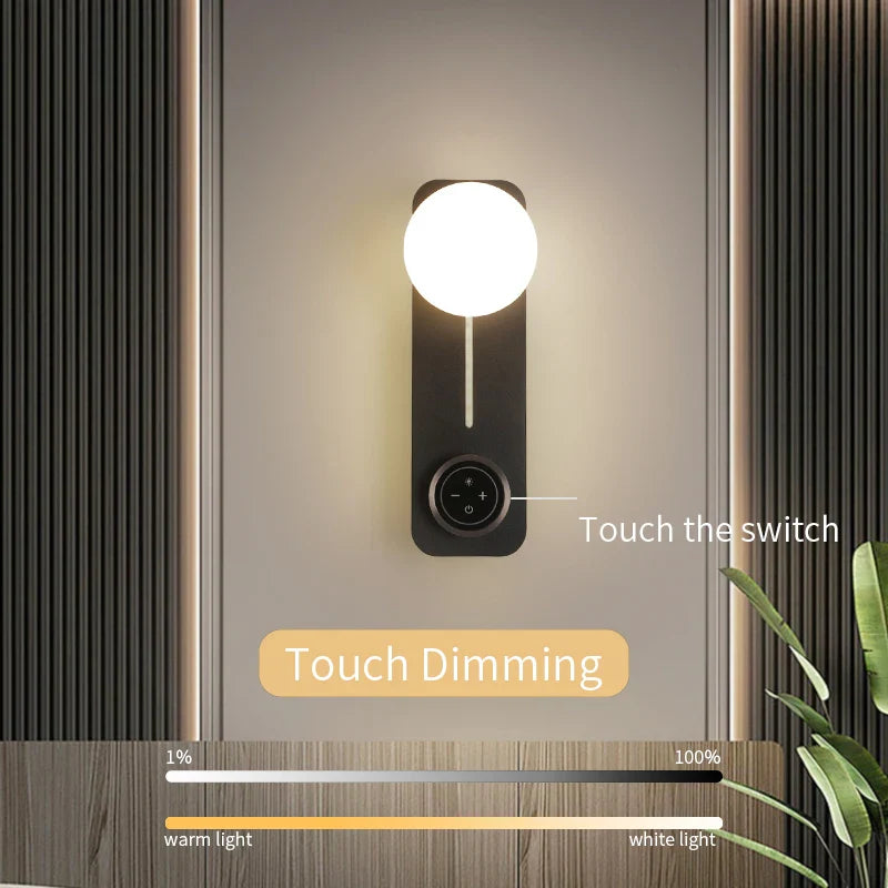 Axyaa LED Wall Lamp Touch Dimming 3-Color Bedroom Sconce