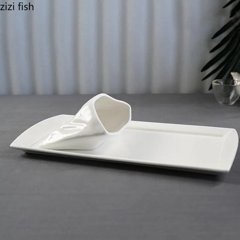 Axya Pure White Ceramic Snack Plate for French Fries, Desserts, Sushi, and More