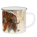 Axyaa Winter Tiger Mother & Cubs Enamel Camping Mug - 12oz Home Tea Cup