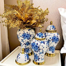 Axyaa Golden Ceramic Vase with Lid - Tabletop Flowers & Storage Jar