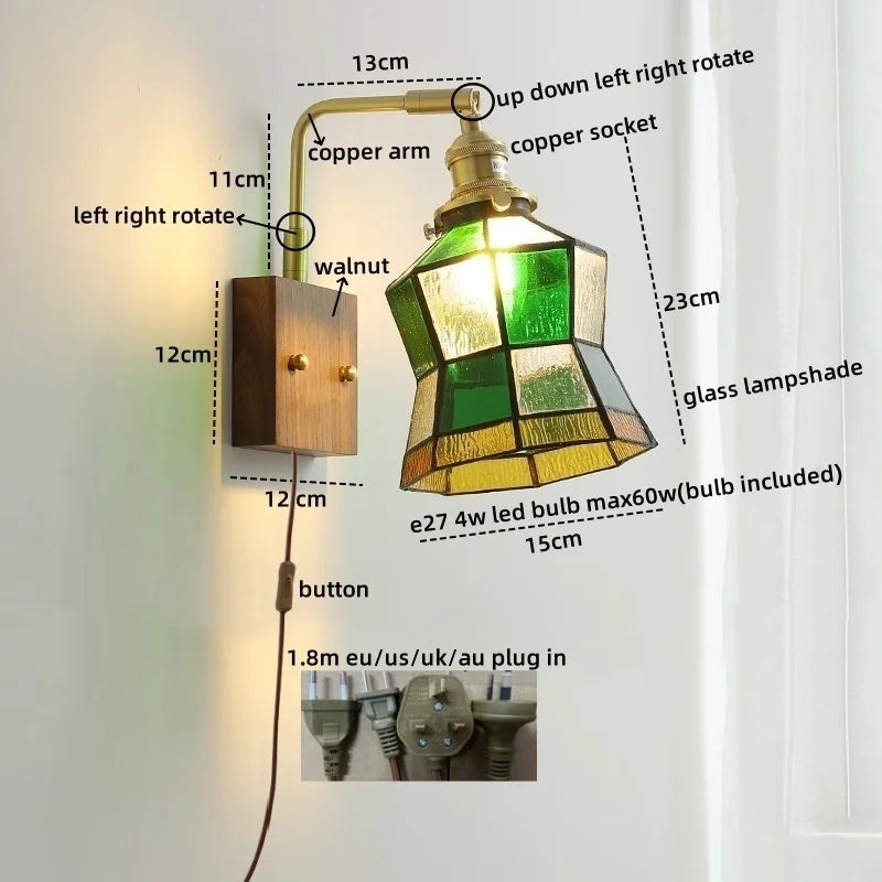 Axyaa Nordic LED Wall Lamps Walnut Glass Stair Light Fixtures for Home Décor