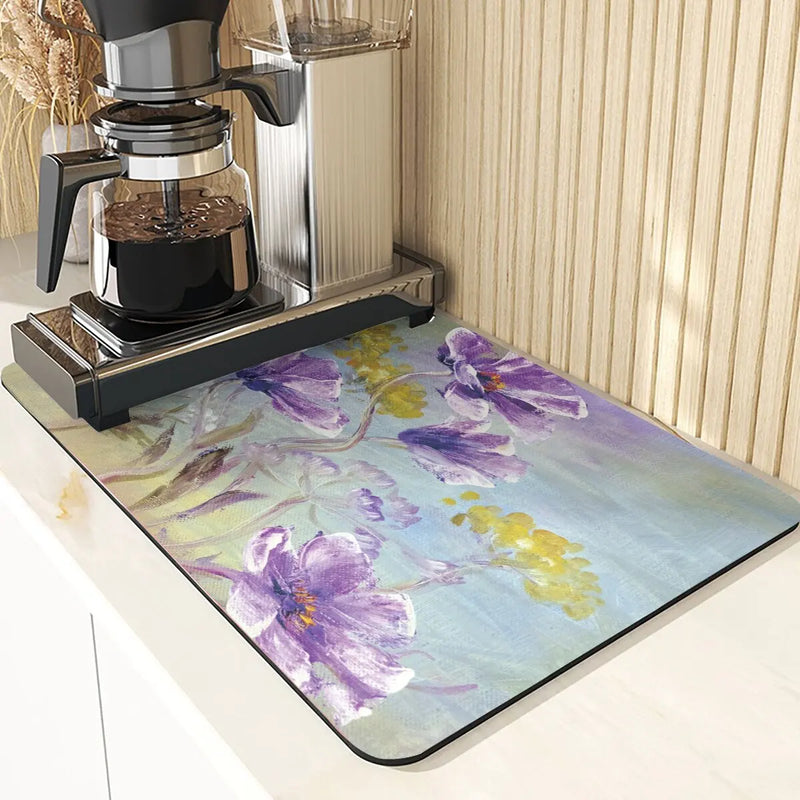 Axyaa Silicone Drainer Mat: Plant Style, Non-Slip, Absorbent Kitchen Drying Mat