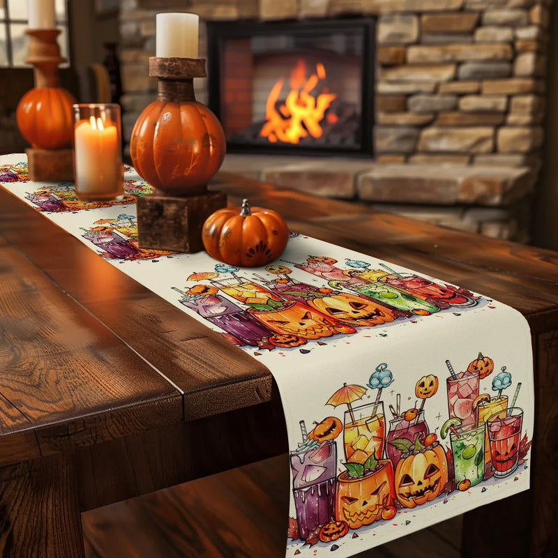 Axyaa Pumpkin Head Watercolor Table Runner