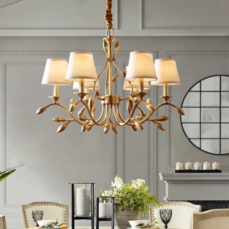 Axyaa Gold Copper Chandelier with Fabric Shades for Living Dining Bedroom Lighting