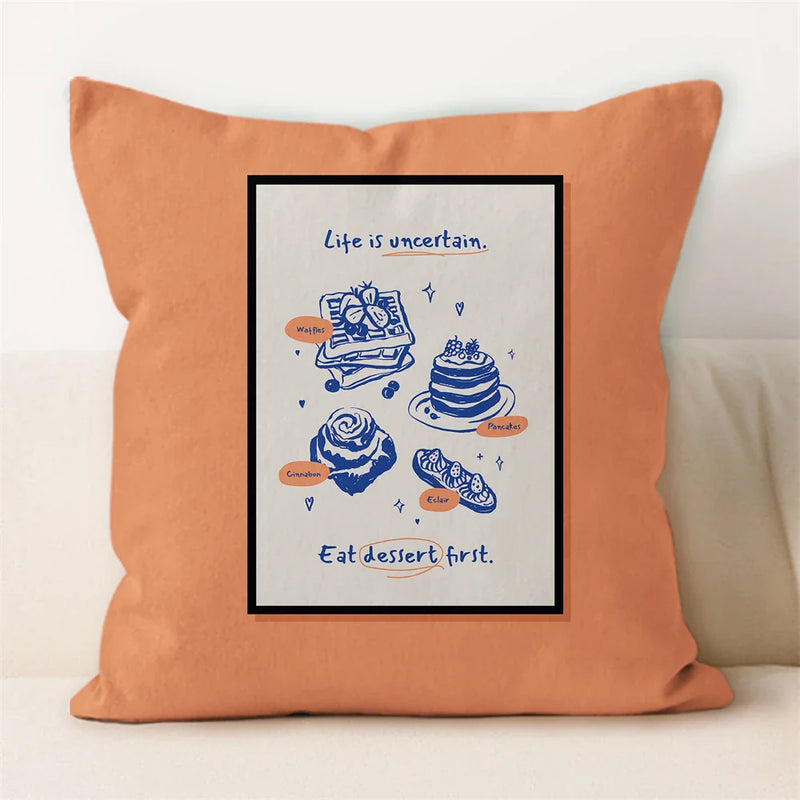 Axyaa Line Art Coffee Cushion Cover for Home & Car Decor
