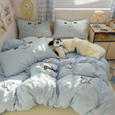 Axyaa Cartoon Washed Cotton Towel Embroidered Bedding Set - 4-Piece