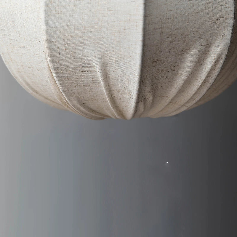 Axyaa Wabi-sabi Fabric Pumpkin Chandelier, Solid Wood Dining Room Tea Room Pendant Lamp